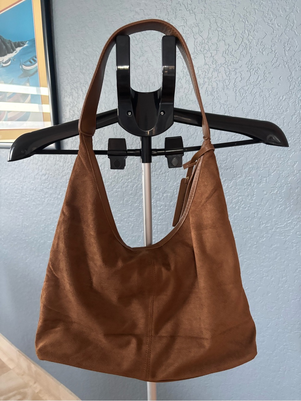 Faux Suede Slouchy Hobo  Shoulder Purse Light Brown-New - Picture 5 of 6